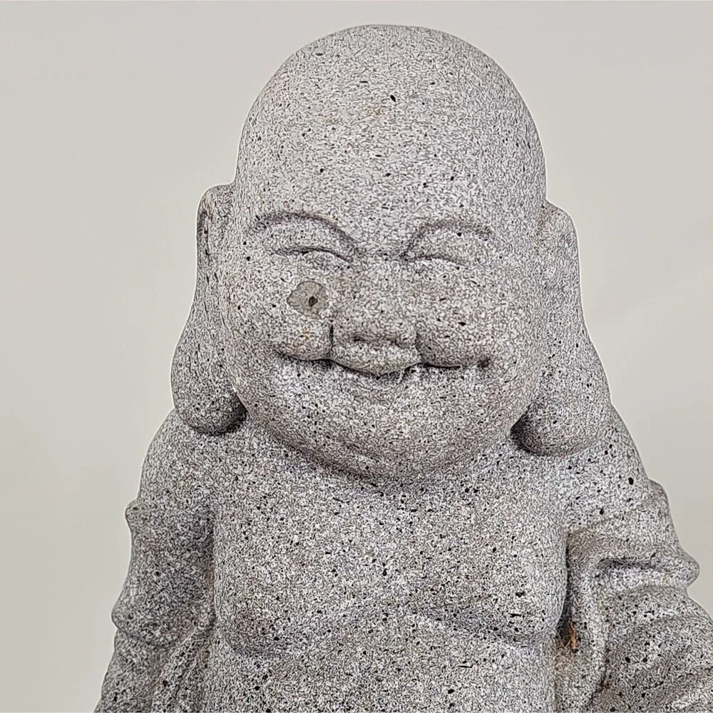 Laughing Buddha Budai Stone Statue Gray Zen Feng Shui Figurine Unbranded